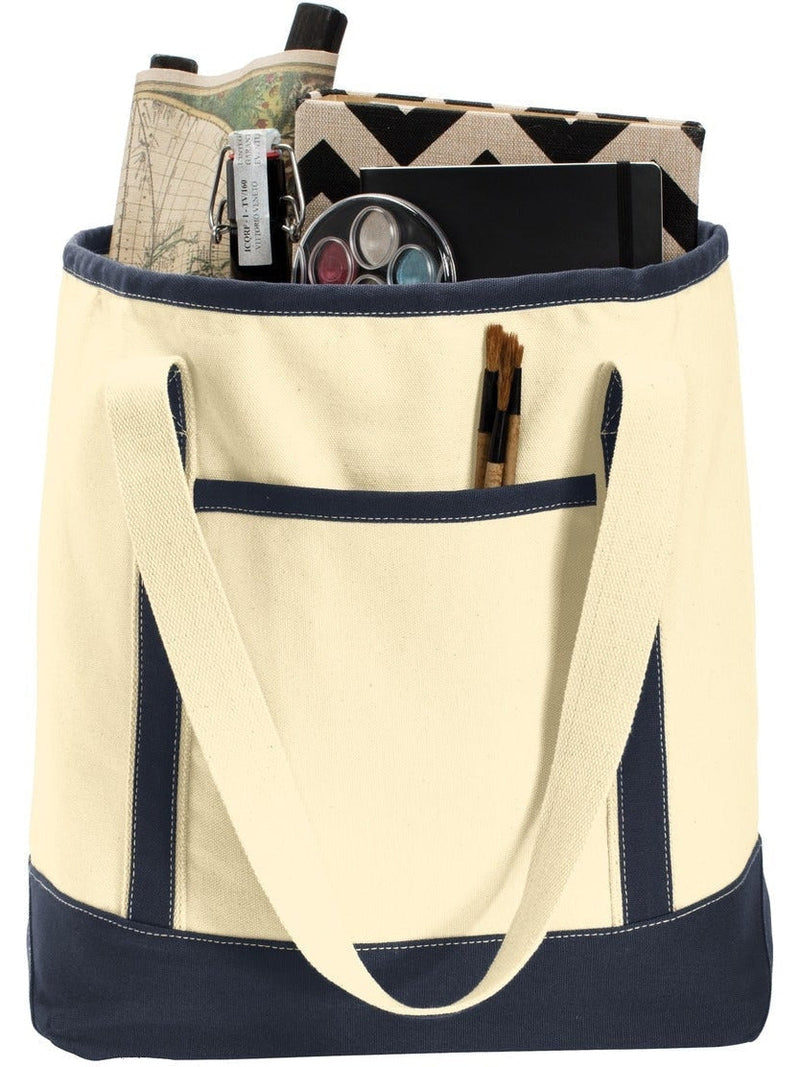 no-logo Port Authority Large Cotton Canvas Boat Tote-Regular-Port Authority-Natural/Navy-Thread Logic