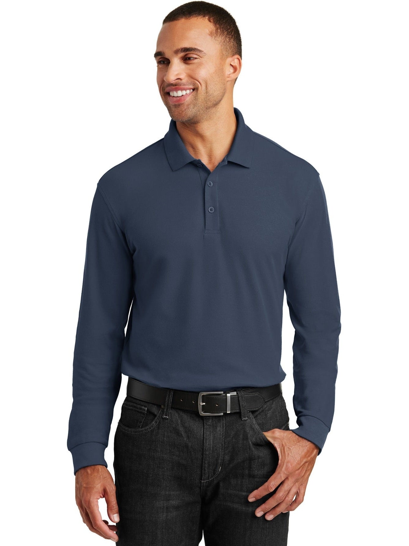 no-logo Port Authority Long Sleeve Core Classic Pique Polo-Regular-Port Authority-Thread Logic
