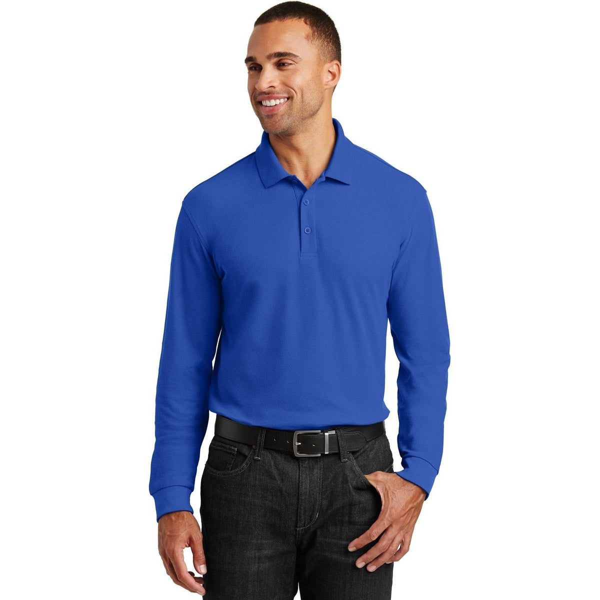no-logo Port Authority Long Sleeve Core Classic Pique Polo-Regular-Port Authority-Thread Logic