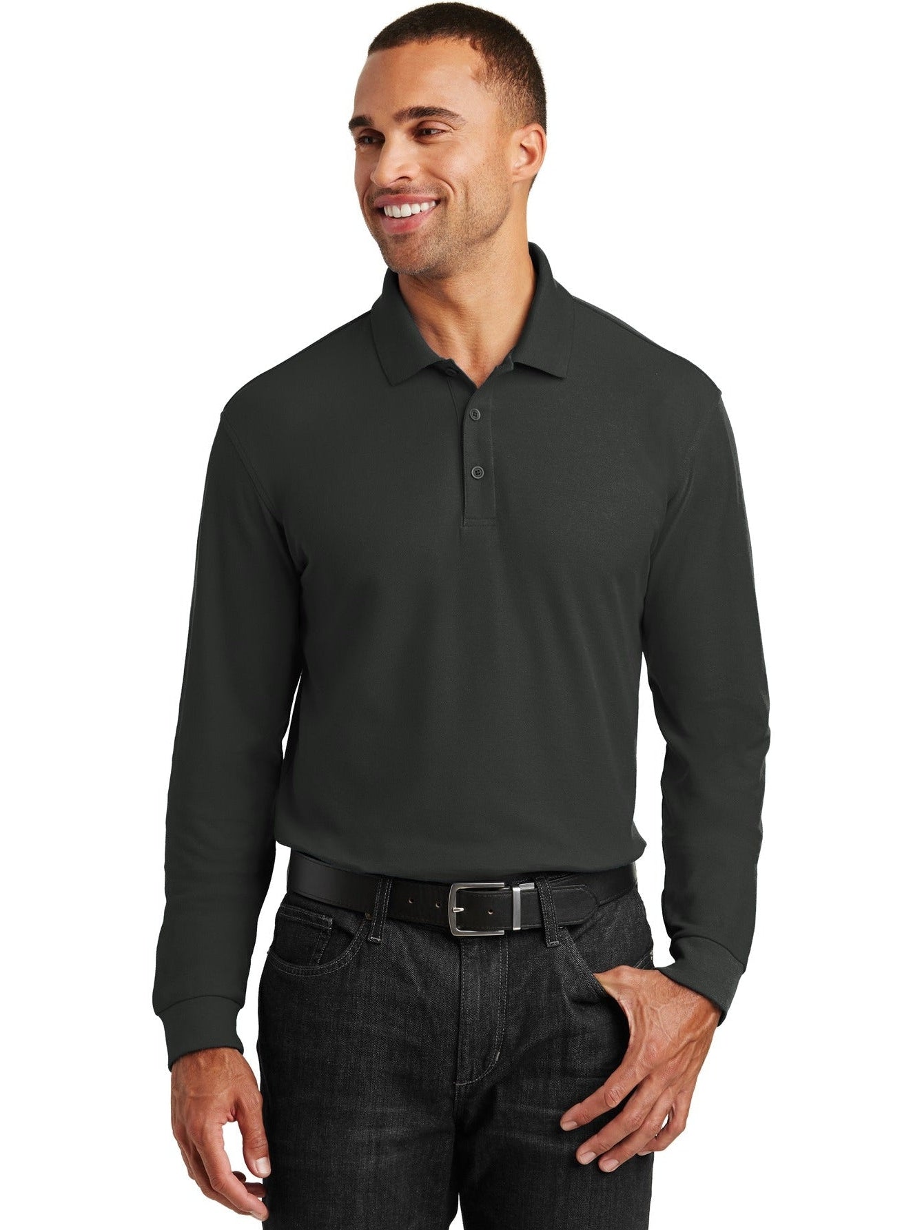 no-logo Port Authority Long Sleeve Core Classic Pique Polo-Regular-Port Authority-Thread Logic