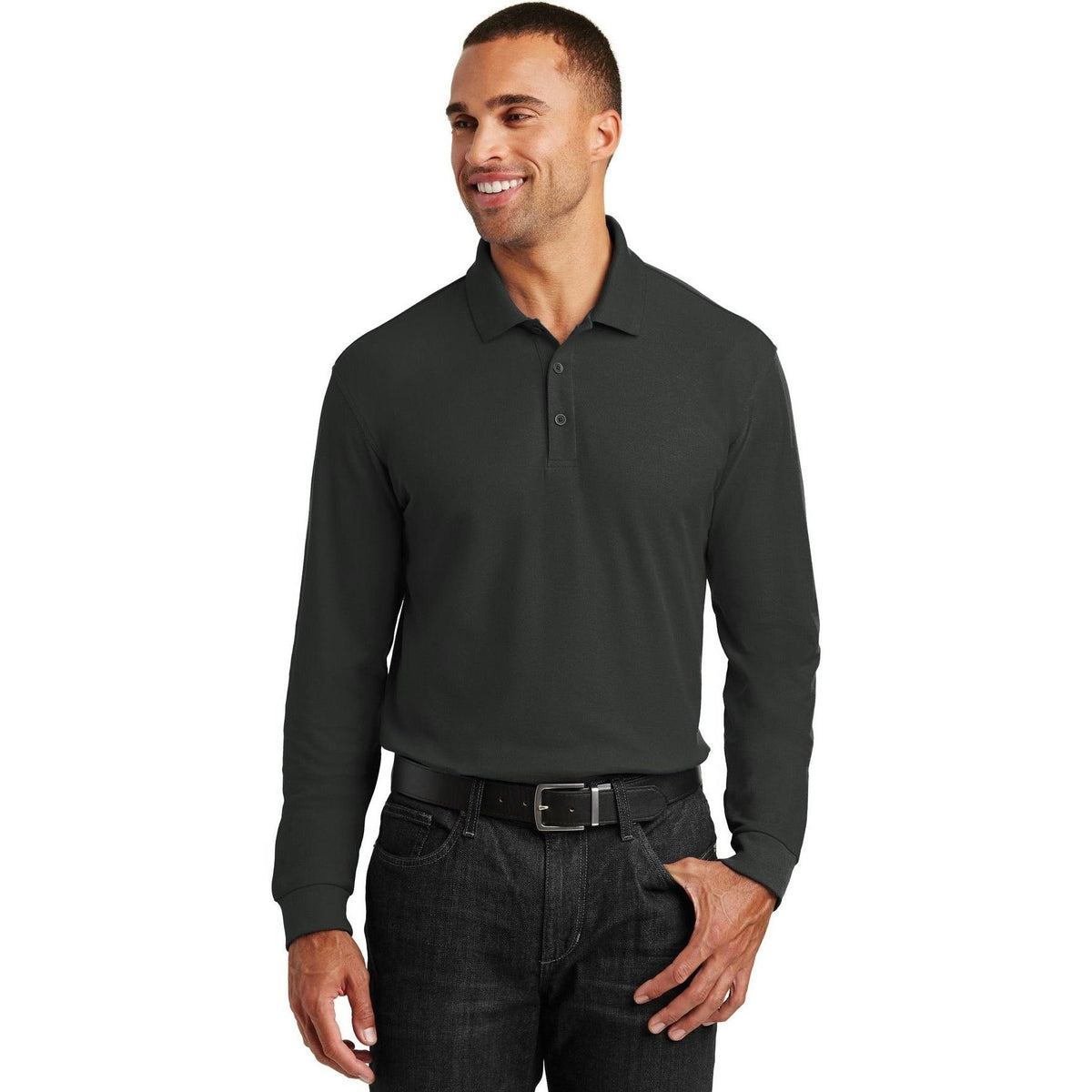 no-logo Port Authority Long Sleeve Core Classic Pique Polo-Regular-Port Authority-Thread Logic