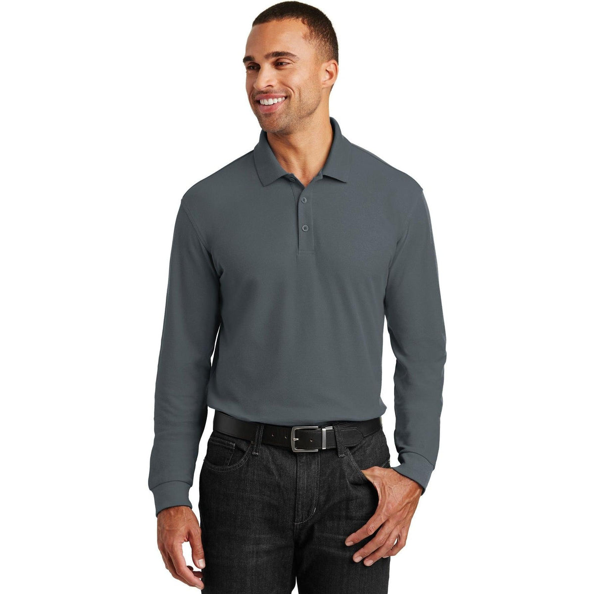 no-logo Port Authority Long Sleeve Core Classic Pique Polo-Regular-Port Authority-Thread Logic
