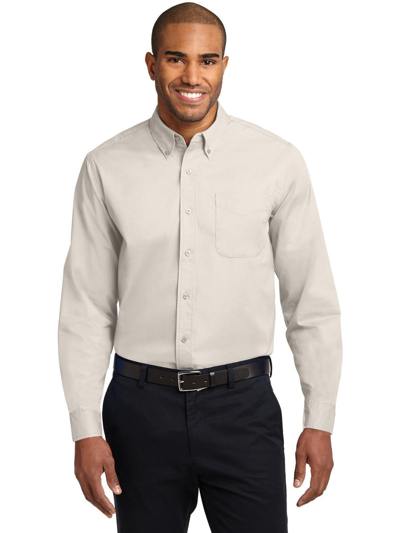 no-logo Port Authority Long Sleeve Easy Care Dress Shirt-Discontinued-Port Authority-Light Stone/Classic Navy-S-Thread Logic