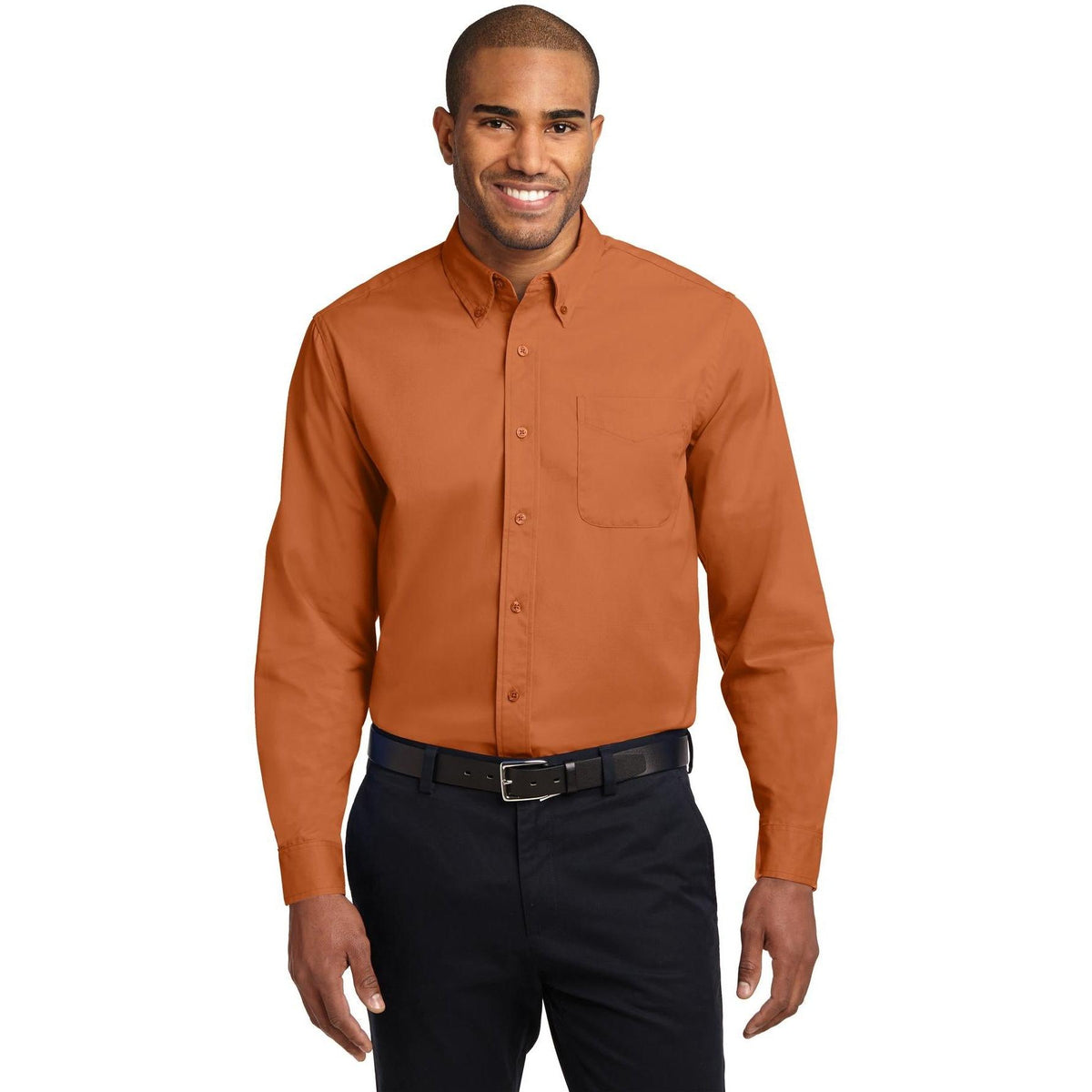 no-logo Port Authority Long Sleeve Easy Care Dress Shirt-Dress Shirts-Port Authority-Texas Orange/Light Stone-S-Thread Logic