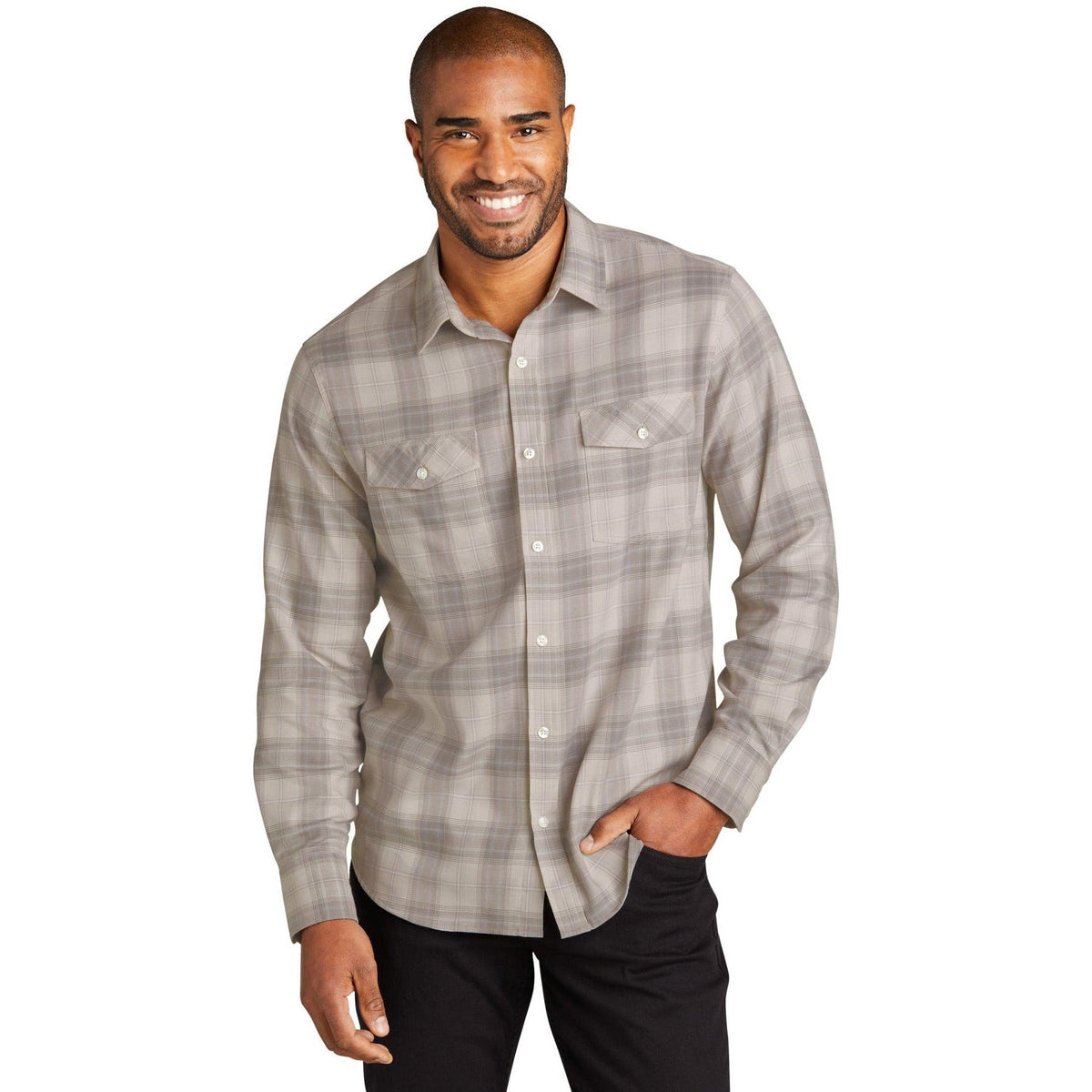 no-logo Port Authority Long Sleeve Ombre Plaid Shirt-Regular-Port Authority-Thread Logic