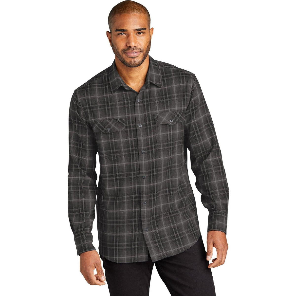 no-logo Port Authority Long Sleeve Ombre Plaid Shirt-Regular-Port Authority-Thread Logic
