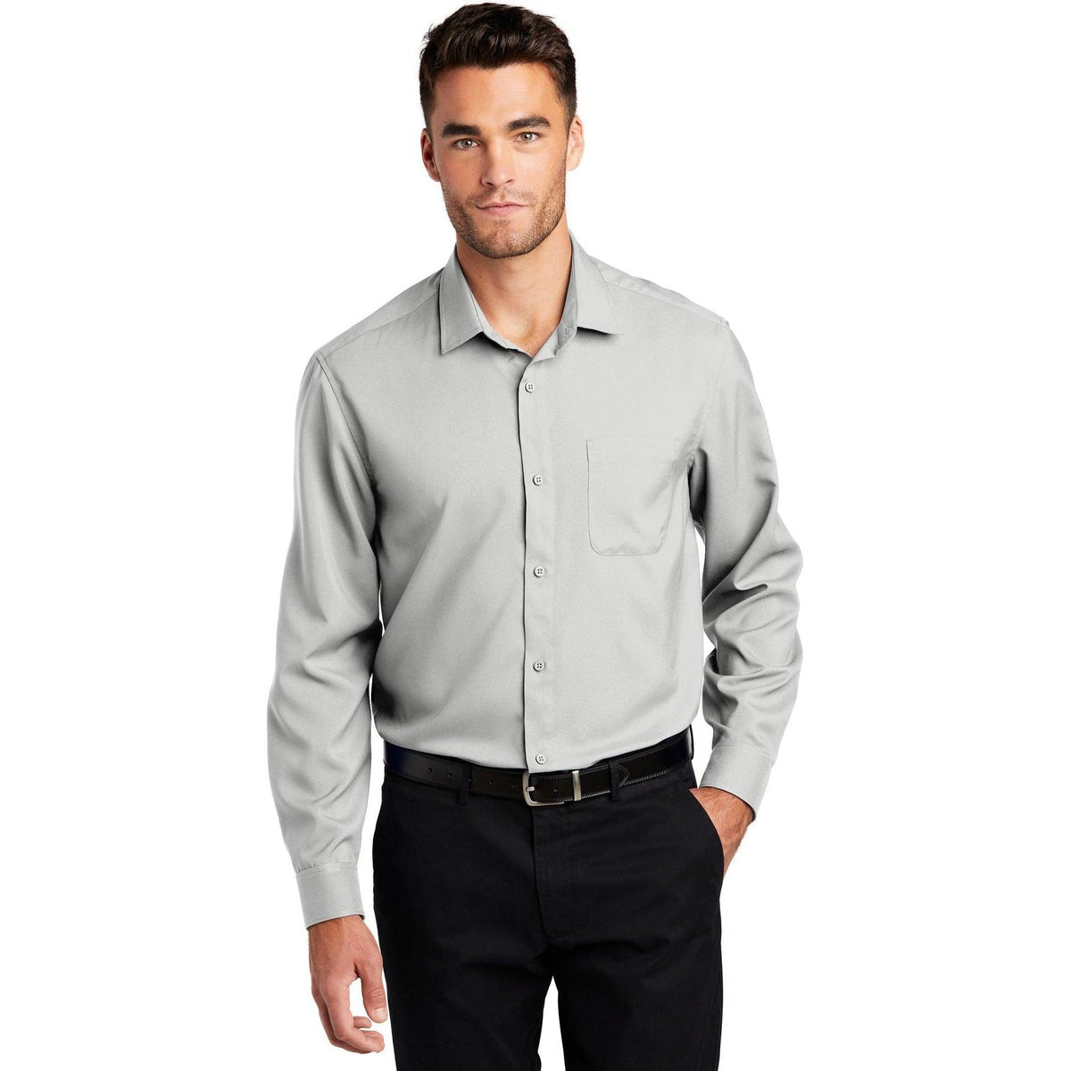 no-logo Port Authority Long Sleeve Performance Staff Shirt-Dress Shirts-Port Authority-Thread Logic