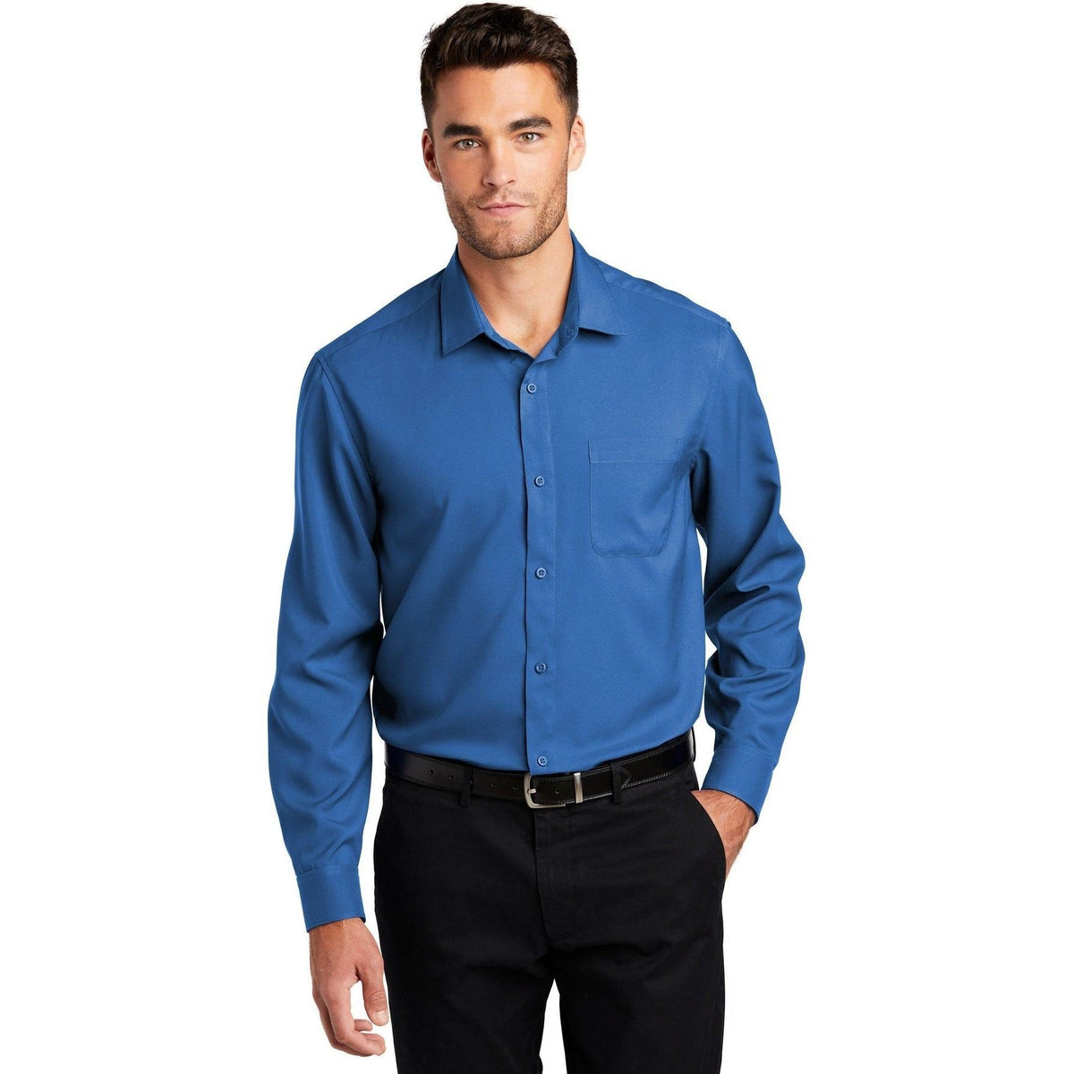 no-logo Port Authority Long Sleeve Performance Staff Shirt-Dress Shirts-Port Authority-Thread Logic