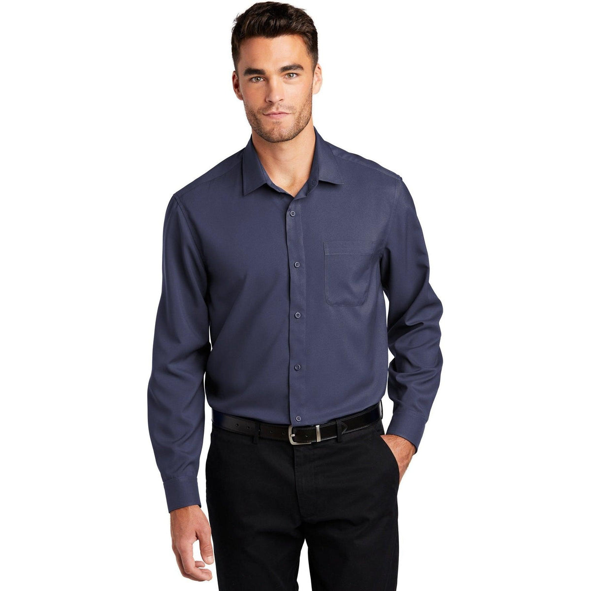 no-logo Port Authority Long Sleeve Performance Staff Shirt-Dress Shirts-Port Authority-Thread Logic