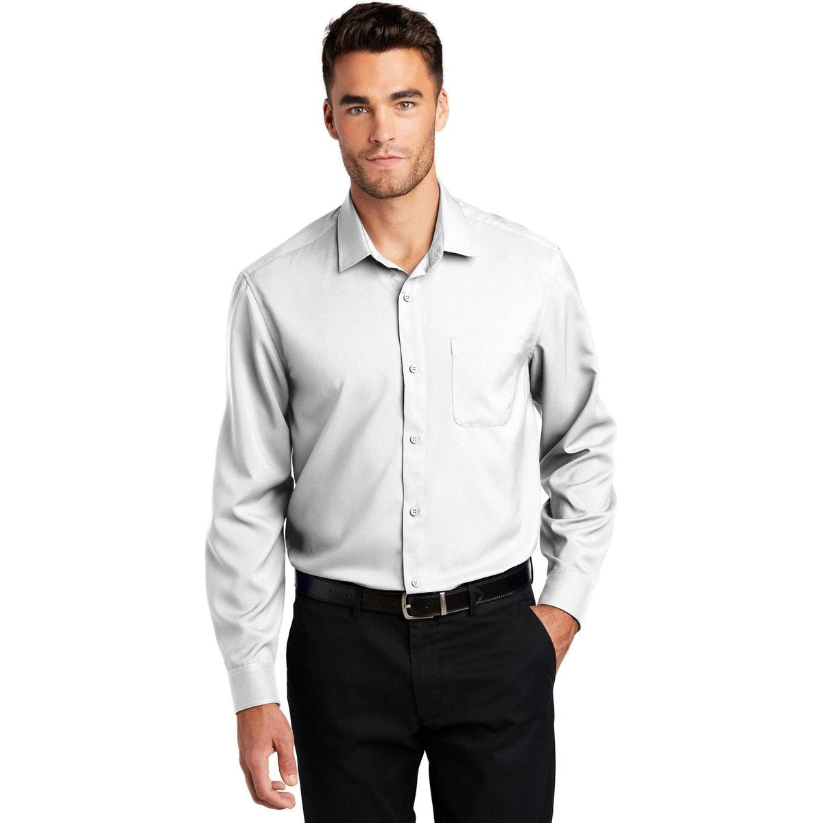 no-logo Port Authority Long Sleeve Performance Staff Shirt-Dress Shirts-Port Authority-Thread Logic
