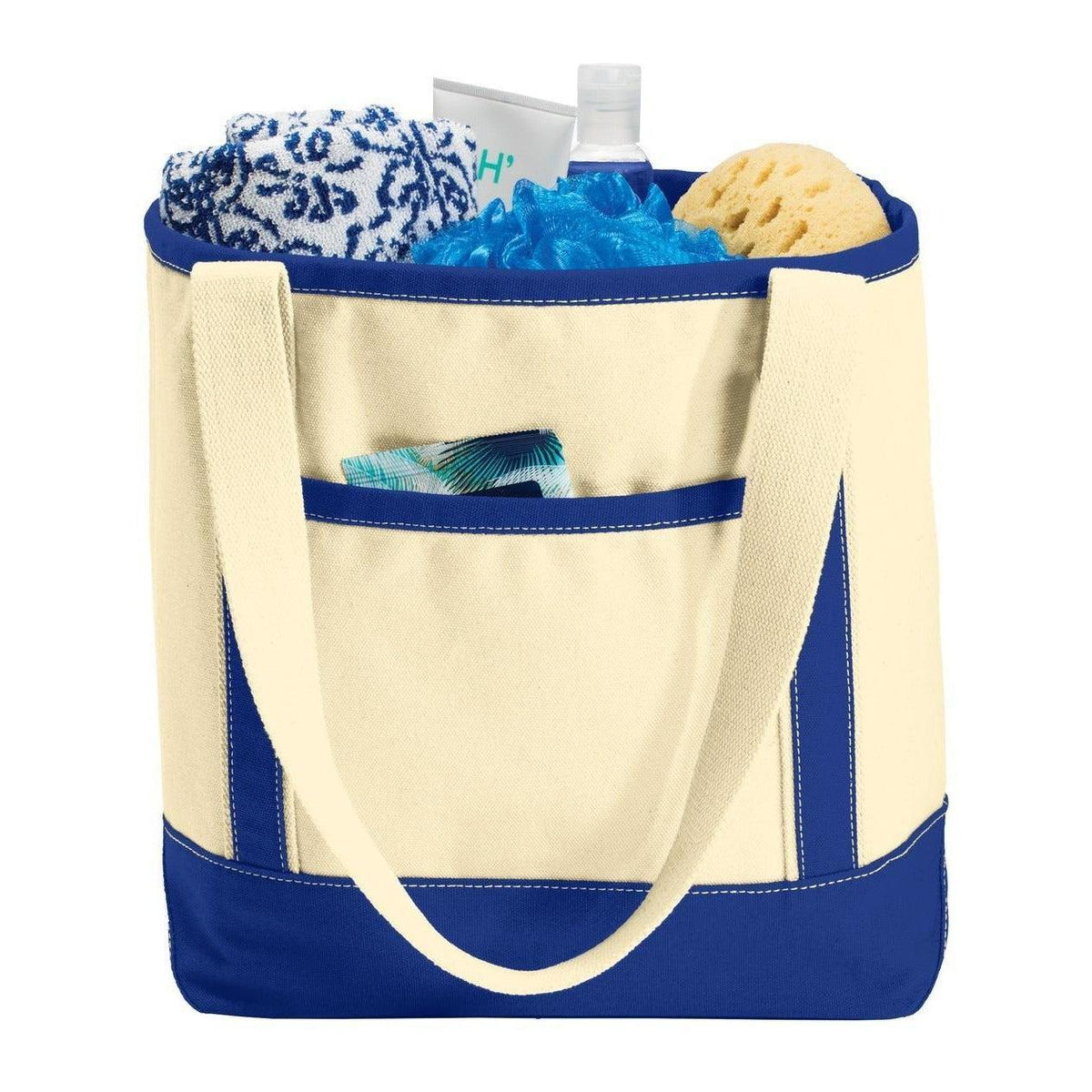no-logo Port Authority Medium Cotton Canvas Boat Tote-Regular-Port Authority-Natural/True Royal-Thread Logic