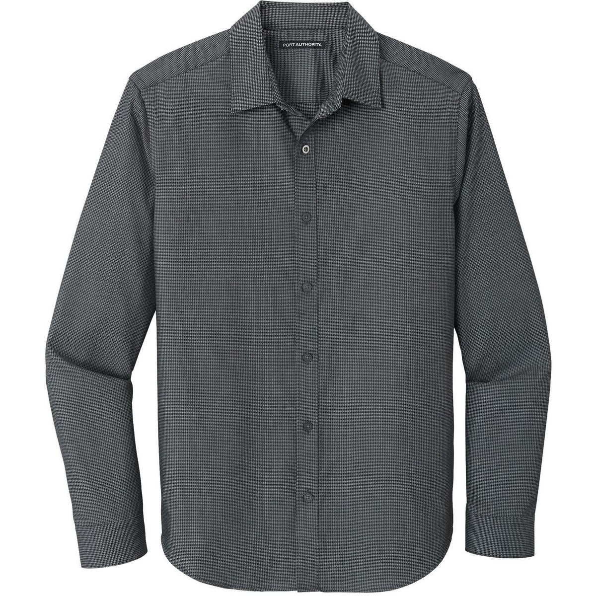 no-logo Port Authority Pincheck Easy Care Shirt-Dress Shirts-Port Authority-Black/Grey Steel-S-Thread Logic