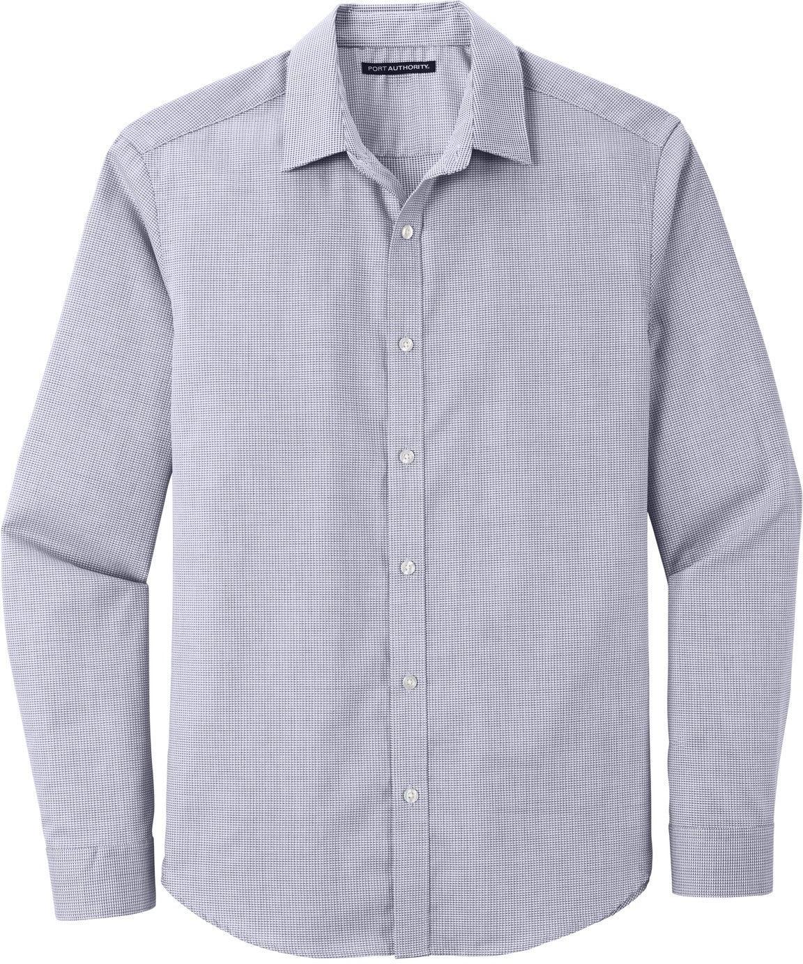 No-Logo CLOSEOUT - Port Authority Pincheck Easy Care Shirt-Dress Shirts-Port Authority-Gusty Grey/White-S-Thread Logic