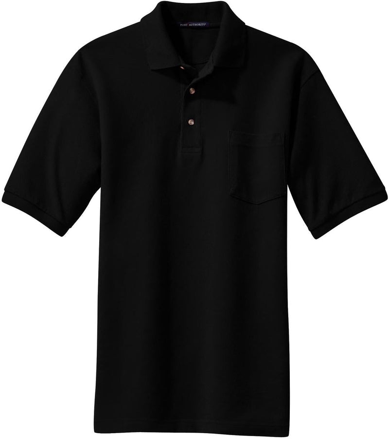 Port Authority Pique Knit Polo Shirt with Pocket-Regular-Port Authority-Black-S-Thread Logic