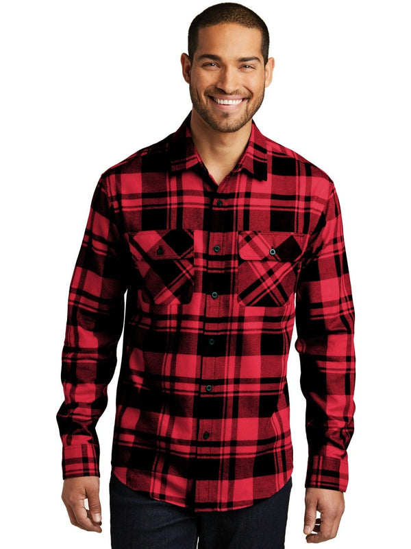 no-logo Port Authority Plaid Flannel Shirt-Regular-Port Authority-Engine Red/Black-XS-Thread Logic