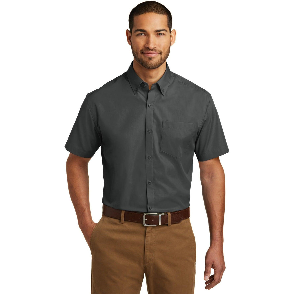 no-logo Port Authority Short Sleeve Carefree Poplin Shirt-Dress Shirts-Port Authority-Thread Logic