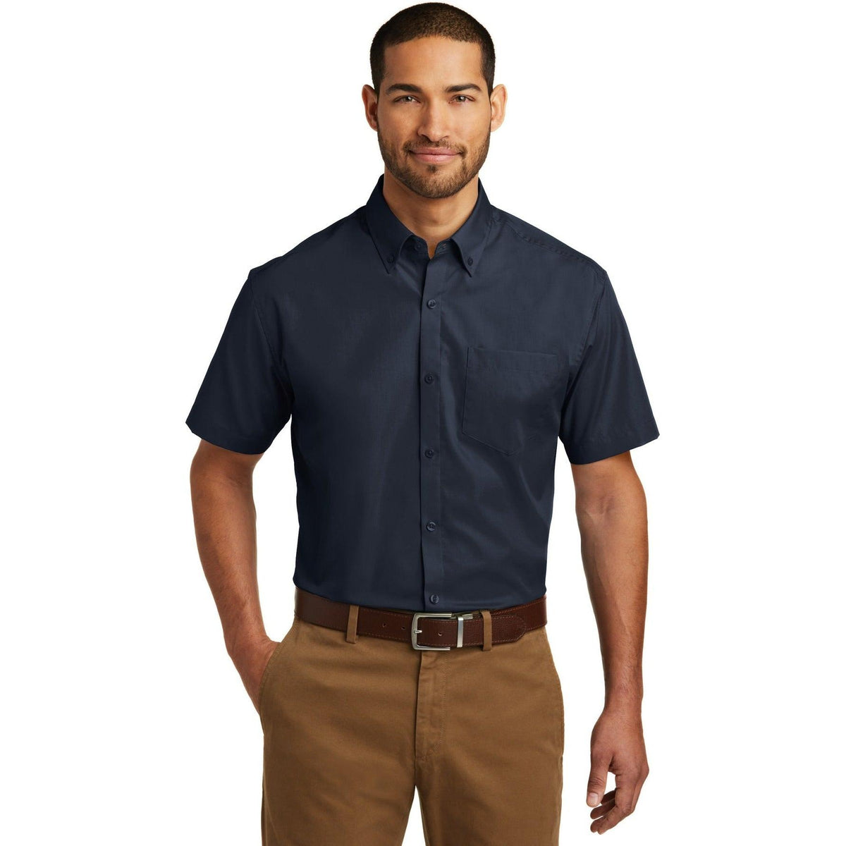 no-logo Port Authority Short Sleeve Carefree Poplin Shirt-Dress Shirts-Port Authority-Thread Logic