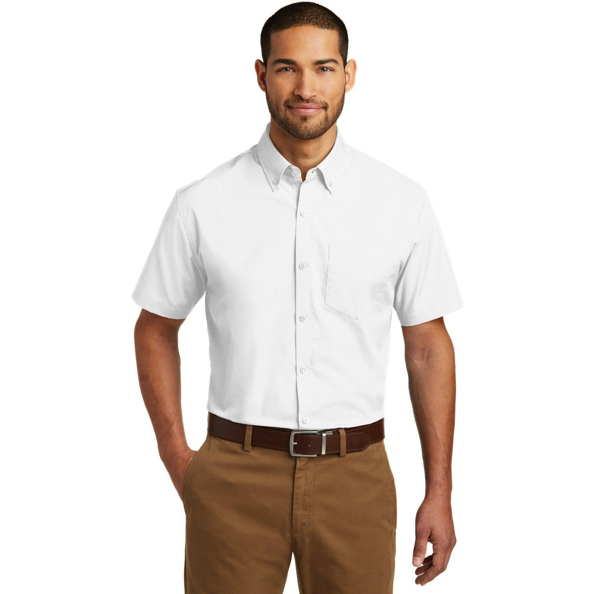 no-logo Port Authority Short Sleeve Carefree Poplin Shirt-Dress Shirts-Port Authority-Thread Logic