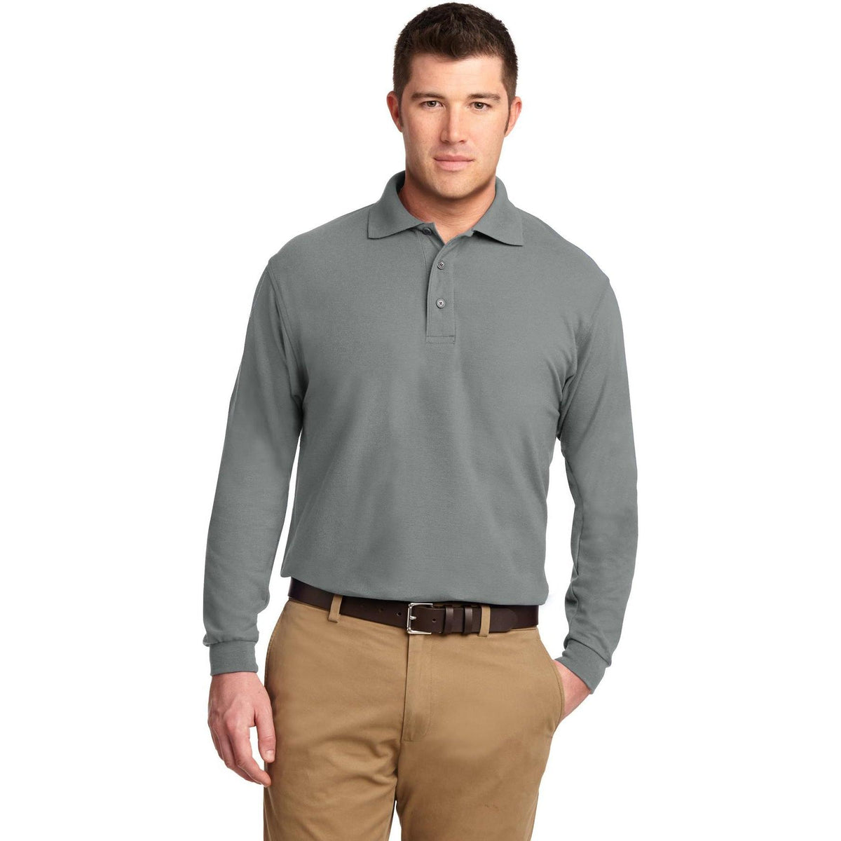 no-logo Port Authority Silk Touch Long Sleeve Polo-Polos-Port Authority-Thread Logic