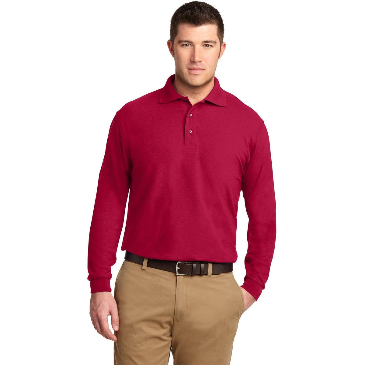 no-logo Port Authority Silk Touch Long Sleeve Polo-Polos-Port Authority-Thread Logic