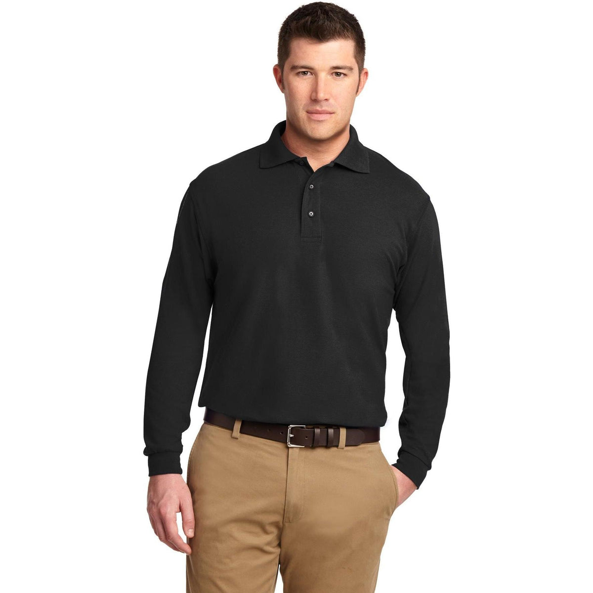 no-logo Port Authority Silk Touch Long Sleeve Polo-Polos-Port Authority-Thread Logic