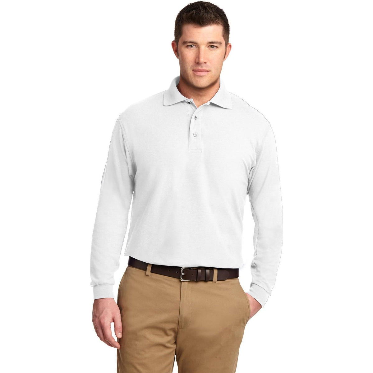 no-logo Port Authority Silk Touch Long Sleeve Polo-Polos-Port Authority-Thread Logic