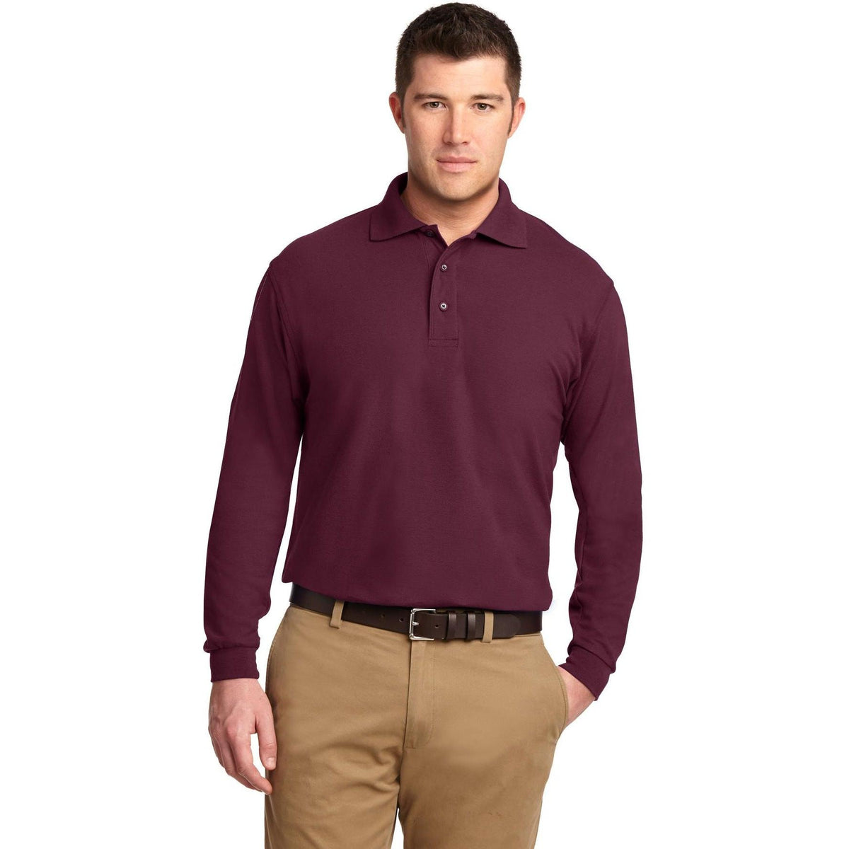 no-logo Port Authority Silk Touch Long Sleeve Polo-Polos-Port Authority-Thread Logic