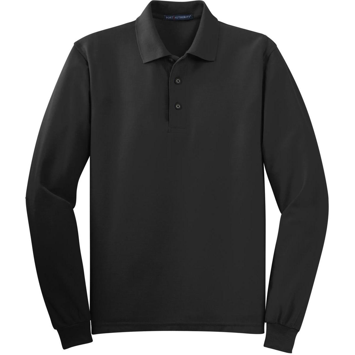 logo-left Port Authority Silk Touch Long Sleeve Polo-Polos-Port Authority-Black-S-Thread Logic