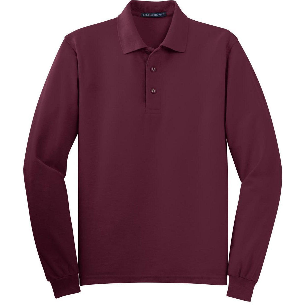 logo-left Port Authority Silk Touch Long Sleeve Polo-Polos-Port Authority-Burgundy-S-Thread Logic
