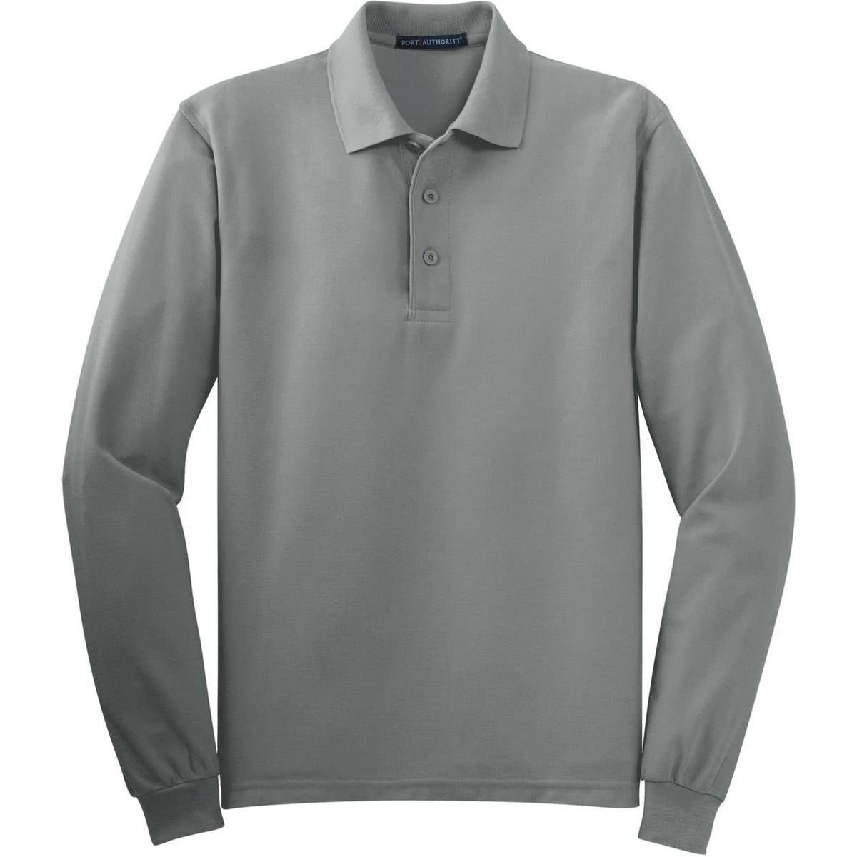 logo-left Port Authority Silk Touch Long Sleeve Polo-Polos-Port Authority-Cool Grey-S-Thread Logic