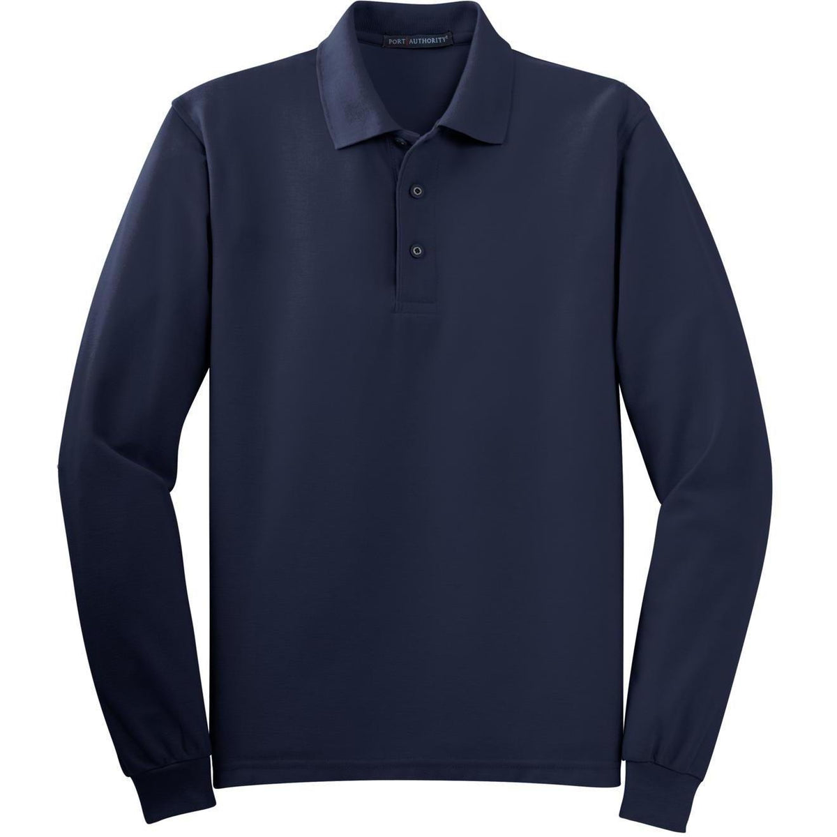 logo-left Port Authority Silk Touch Long Sleeve Polo-Polos-Port Authority-Navy-S-Thread Logic