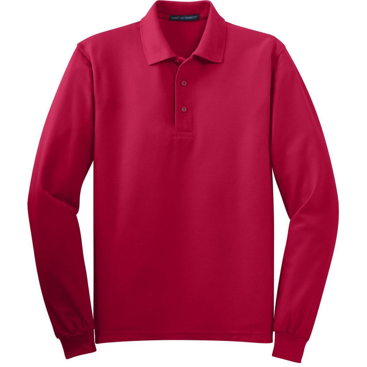 logo-left Port Authority Silk Touch Long Sleeve Polo-Polos-Port Authority-Red-S-Thread Logic