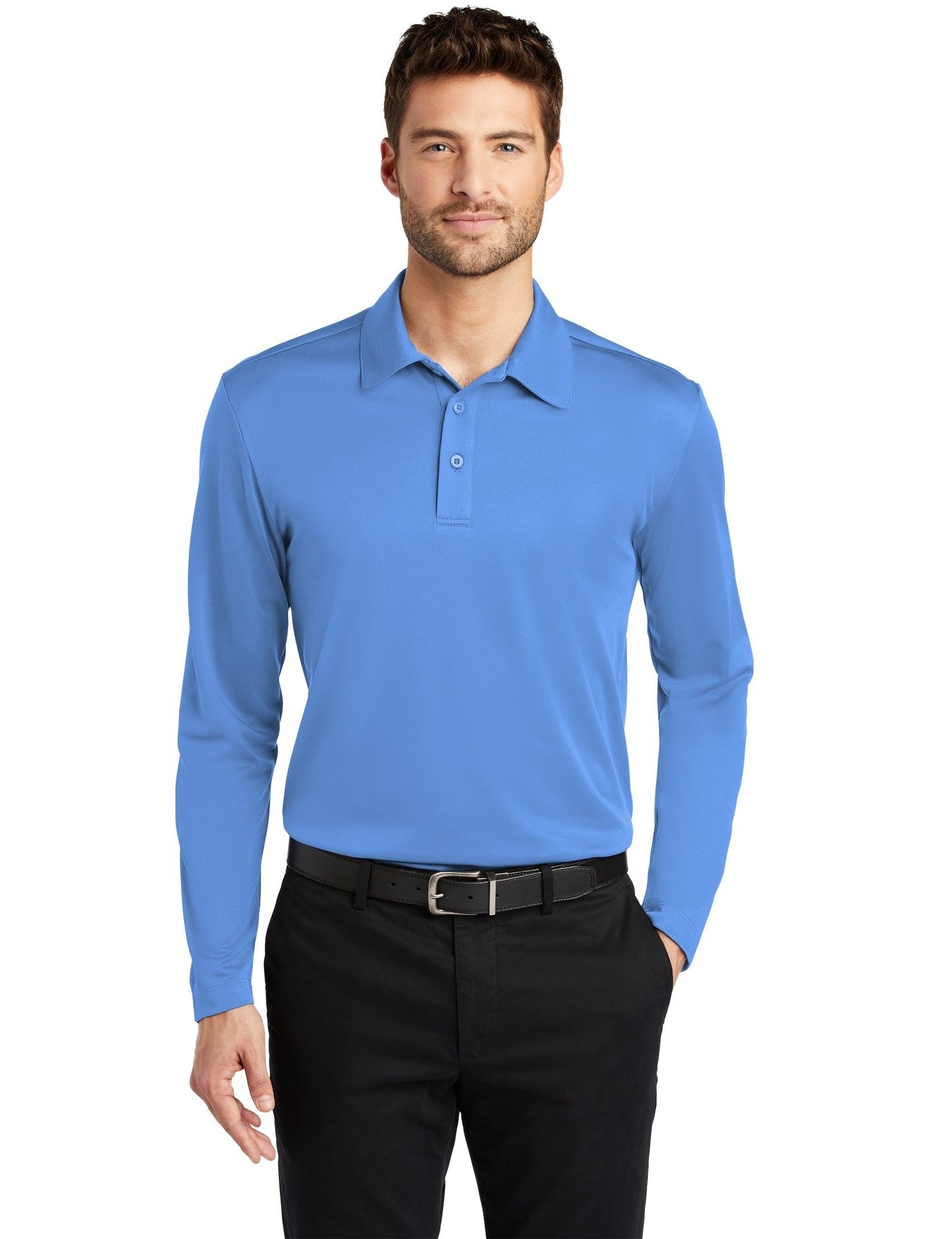 no-logo Port Authority Silk Touch Performance Long Sleeve Polo-Regular-Port Authority-Thread Logic