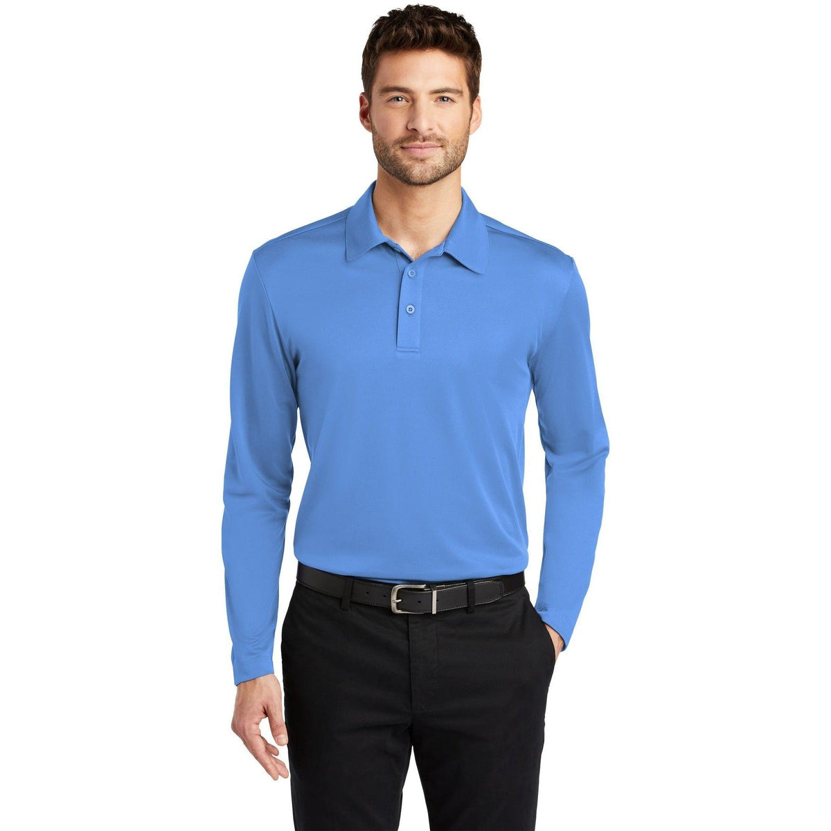 no-logo Port Authority Silk Touch Performance Long Sleeve Polo-Polos-Port Authority-Thread Logic