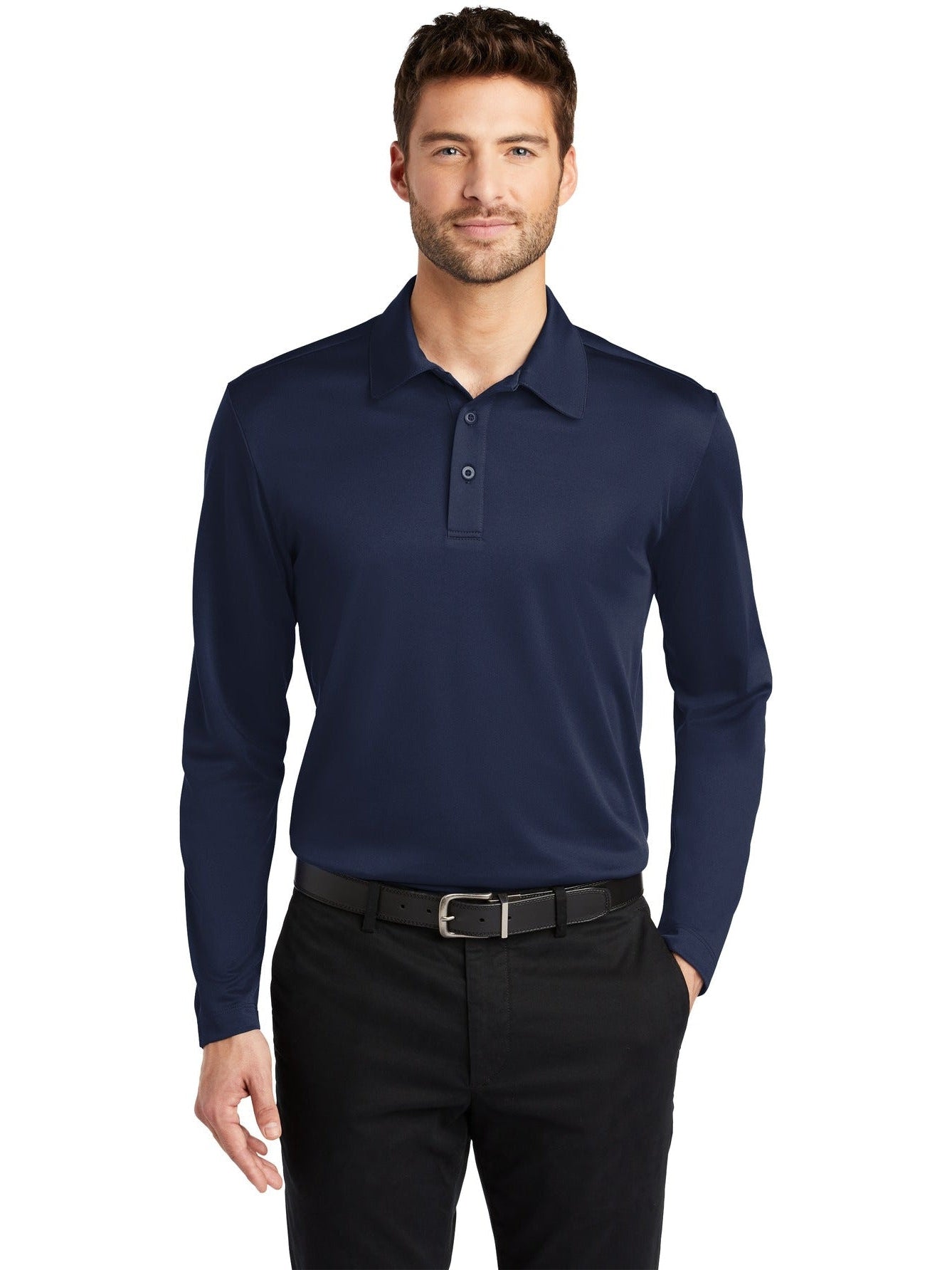 no-logo Port Authority Silk Touch Performance Long Sleeve Polo-Regular-Port Authority-Thread Logic