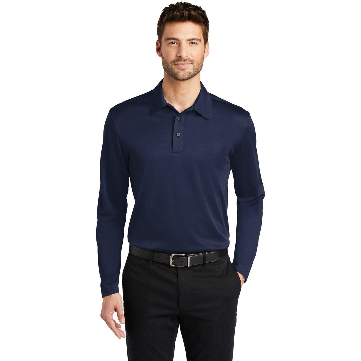 no-logo Port Authority Silk Touch Performance Long Sleeve Polo-Polos-Port Authority-Thread Logic