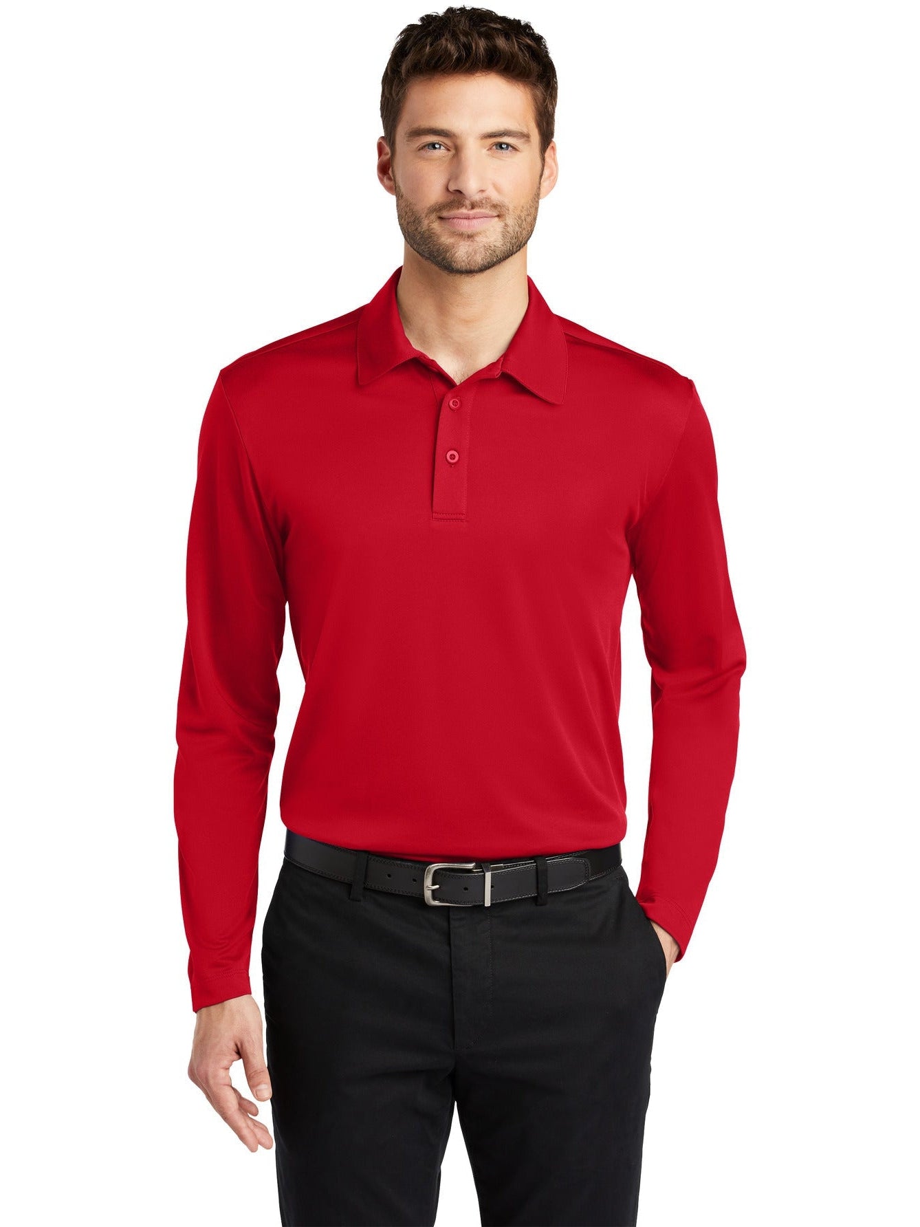 no-logo Port Authority Silk Touch Performance Long Sleeve Polo-Regular-Port Authority-Thread Logic
