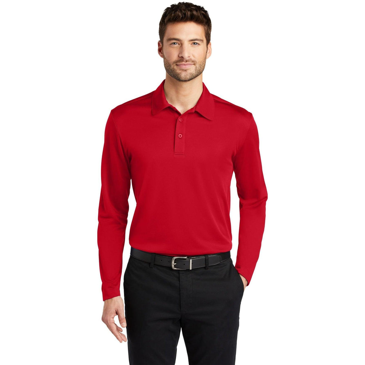 no-logo Port Authority Silk Touch Performance Long Sleeve Polo-Polos-Port Authority-Thread Logic