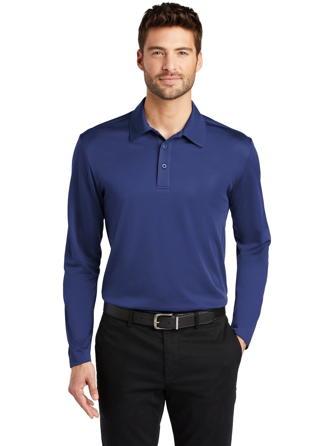 no-logo Port Authority Silk Touch Performance Long Sleeve Polo-Regular-Port Authority-Thread Logic