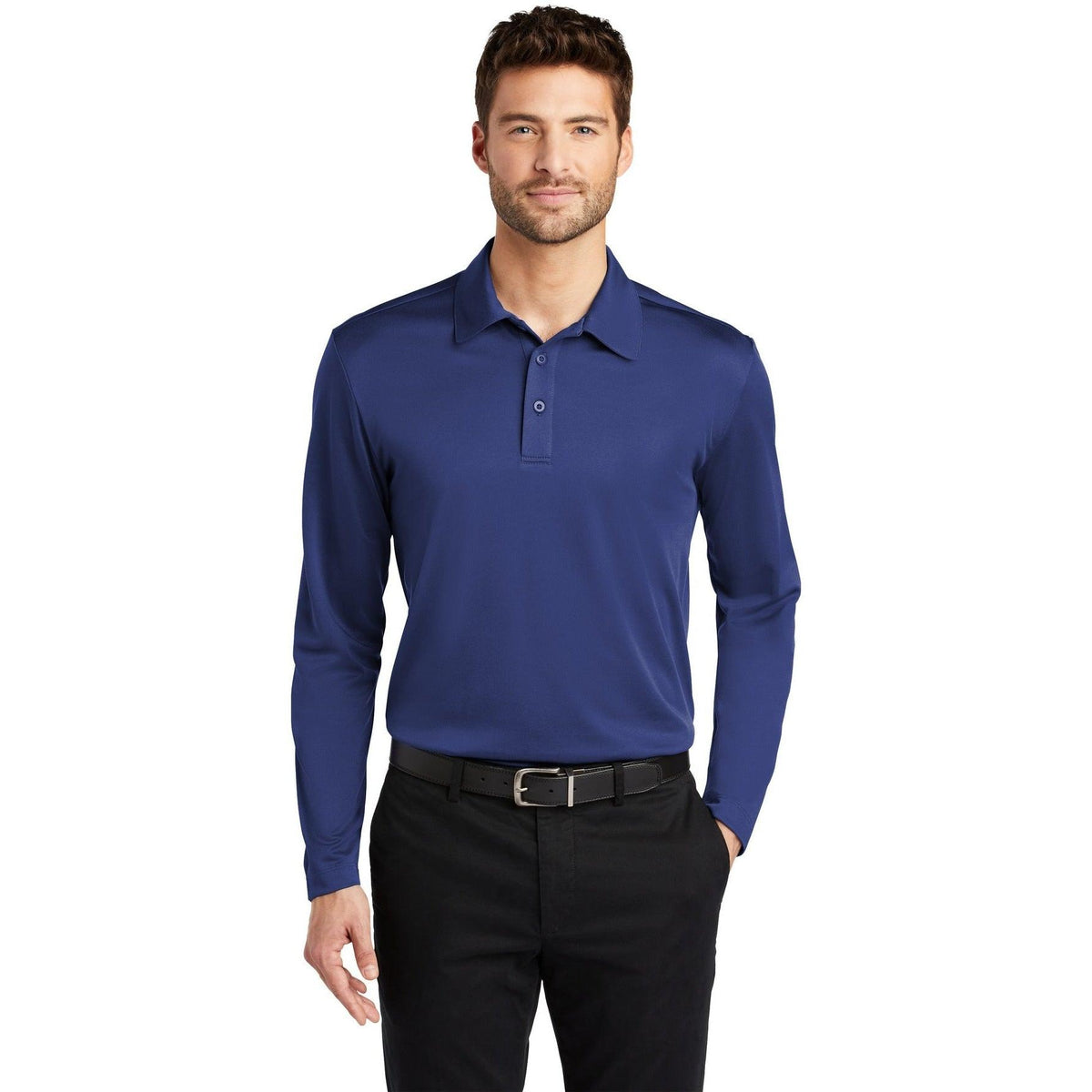 no-logo Port Authority Silk Touch Performance Long Sleeve Polo-Polos-Port Authority-Thread Logic