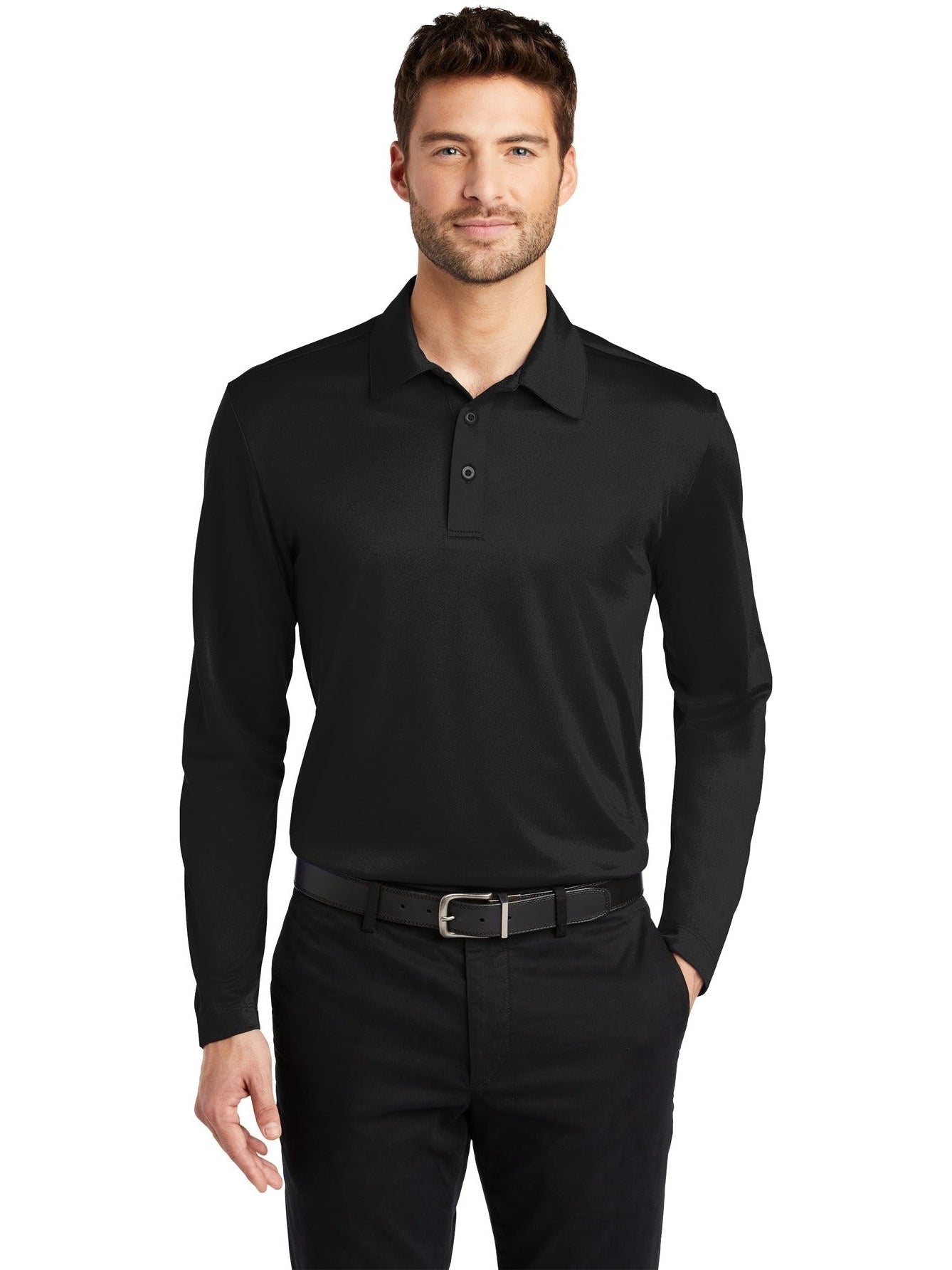 no-logo Port Authority Silk Touch Performance Long Sleeve Polo-Regular-Port Authority-Thread Logic