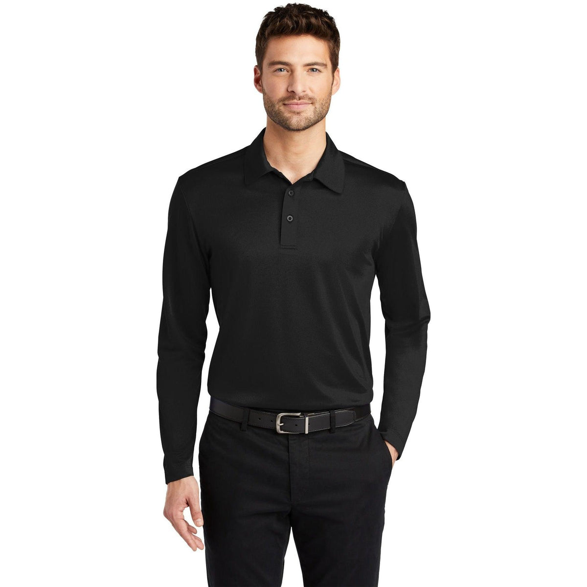 no-logo Port Authority Silk Touch Performance Long Sleeve Polo-Polos-Port Authority-Thread Logic