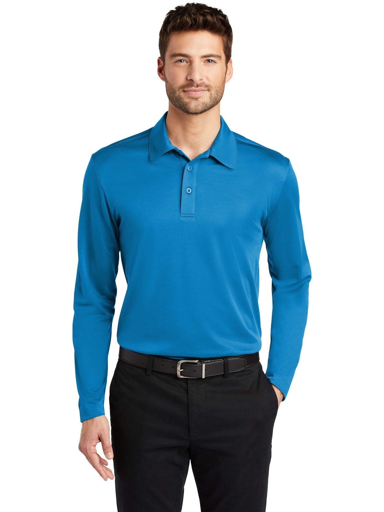 no-logo Port Authority Silk Touch Performance Long Sleeve Polo-Regular-Port Authority-Thread Logic