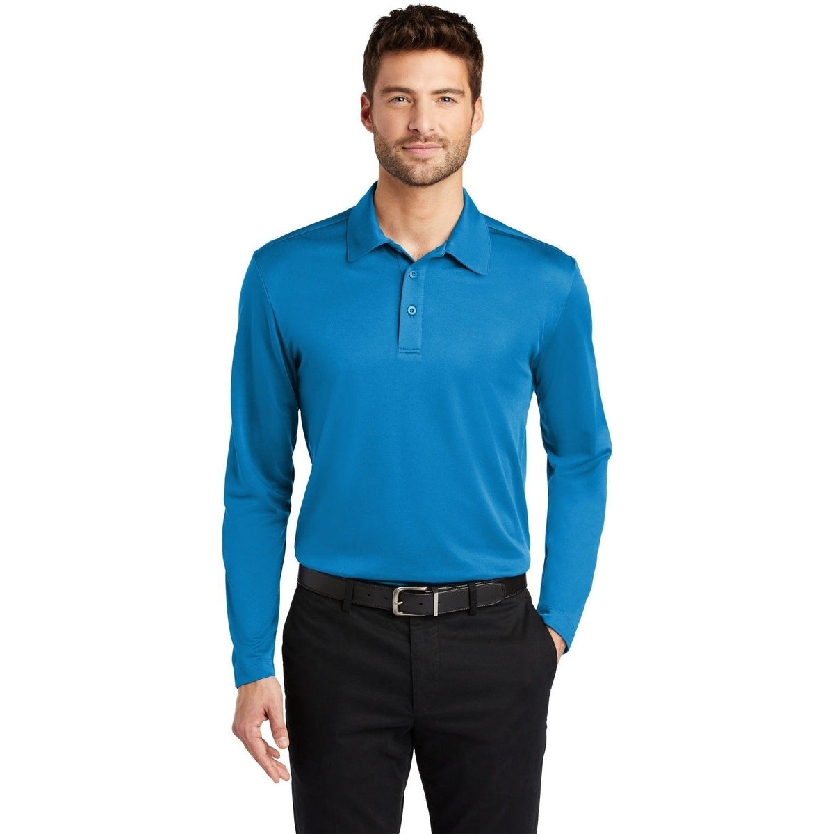 no-logo Port Authority Silk Touch Performance Long Sleeve Polo-Polos-Port Authority-Thread Logic