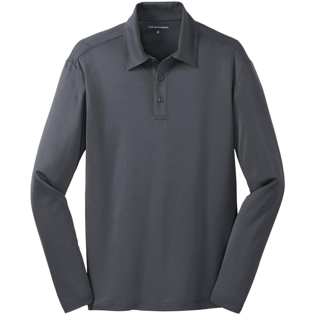 no-logo Port Authority Silk Touch Performance Long Sleeve Polo-Polos-Port Authority-Steel Grey-S-Thread Logic