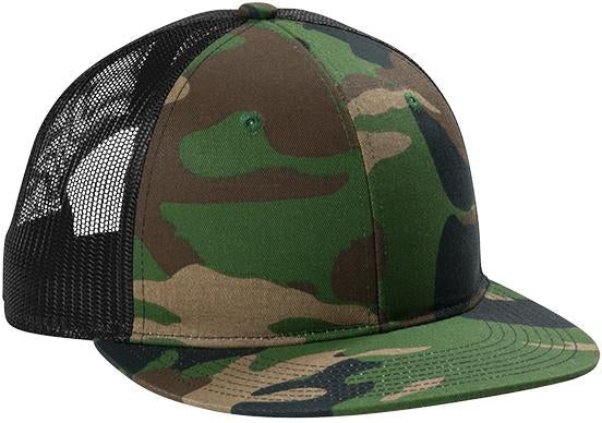 no-logo Port Authority Snapback Flat Bill Trucker Cap-Regular-Port Authority-Woodland Camo/Black-1 Size-Thread Logic