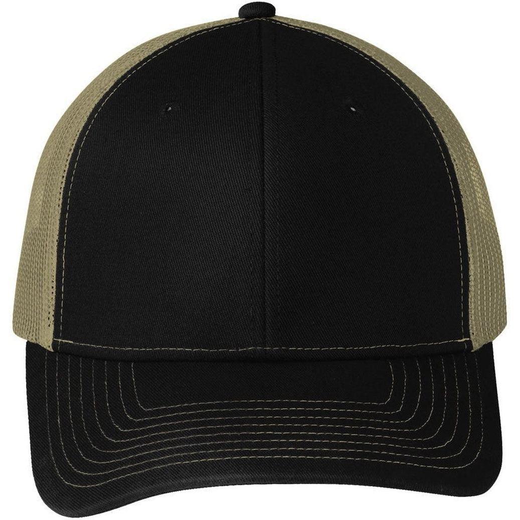no-logo Port Authority Snapback Trucker Cap-Headwear-Port Authority-Black/Tan-OSFA-Thread Logic