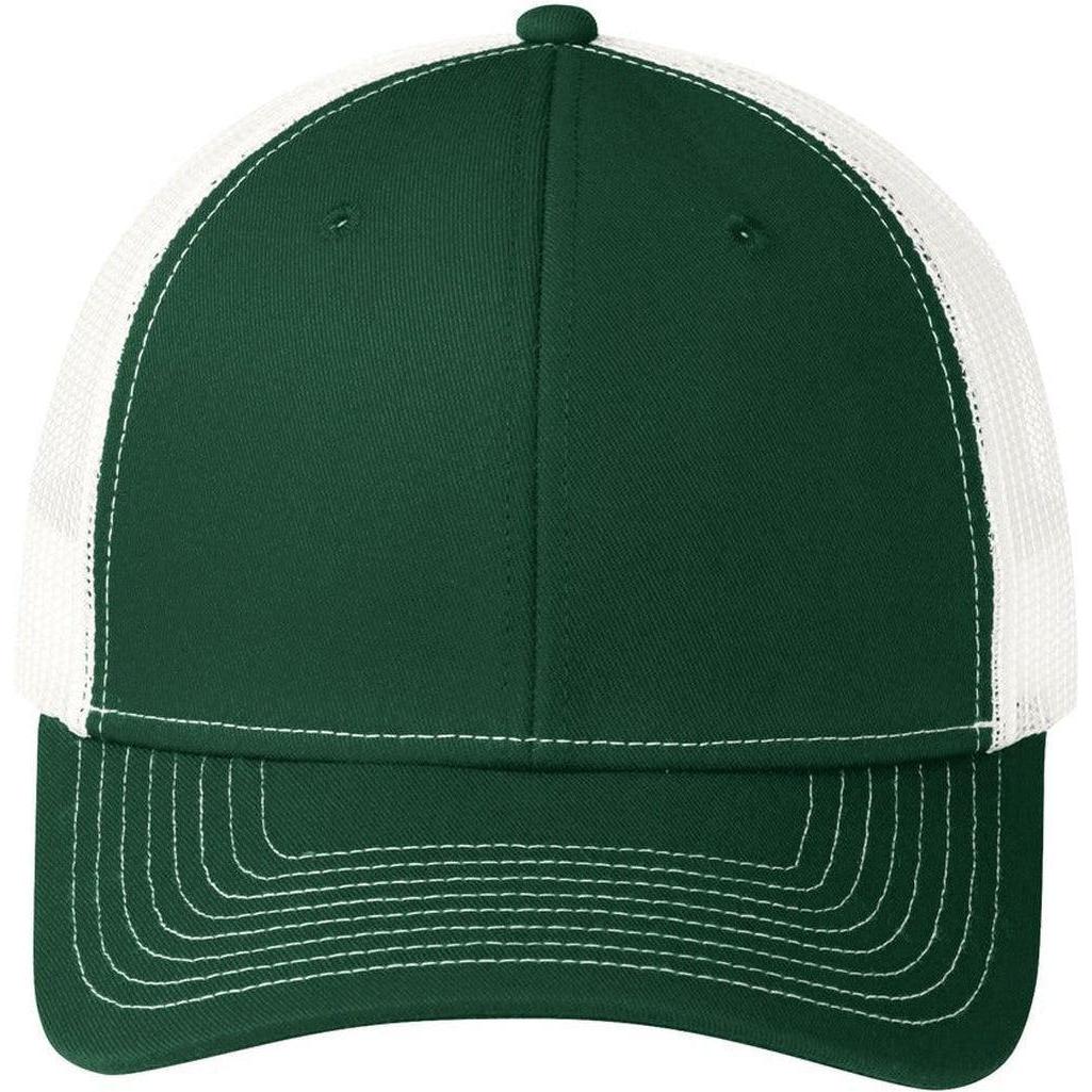 no-logo Port Authority Snapback Trucker Cap-Headwear-Port Authority-Dark Green/White-OSFA-Thread Logic