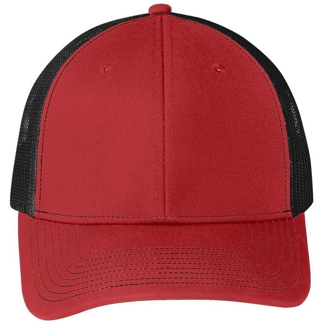 no-logo Port Authority Snapback Trucker Cap-Headwear-Port Authority-Flame Red/Black-OSFA-Thread Logic