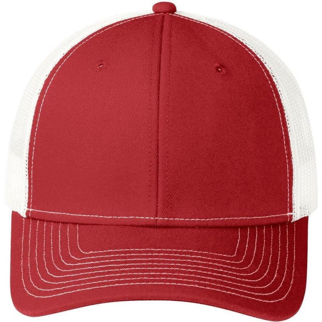 no-logo Port Authority Snapback Trucker Cap-Headwear-Port Authority-Flame Red/White-OSFA-Thread Logic